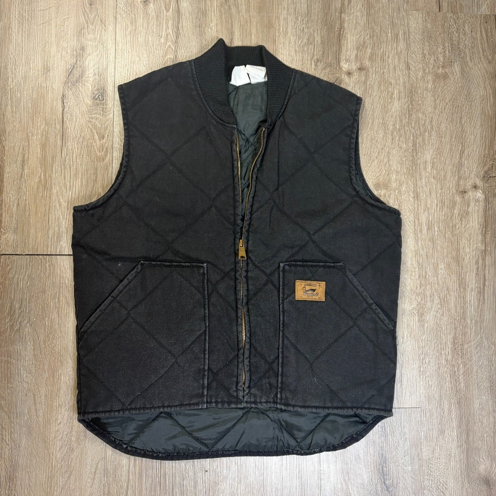 VTG Duxbak Quilted Insulated Canvas Vest Black Mens Sz Medium Workwear